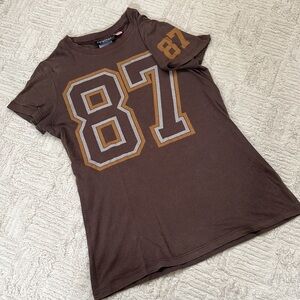 Realitee short sleeve 87 t-shirt top, brown, 100% cotton, Size Small